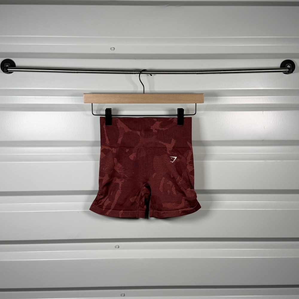 Gymshark Adapt Camo Seamless Shorts Burgundy Red High Waisted Ruched Size Small